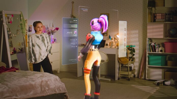 Teen,Girl,Talks,To,Virtual,Reality,Hologram,In,Metaverse,Ai